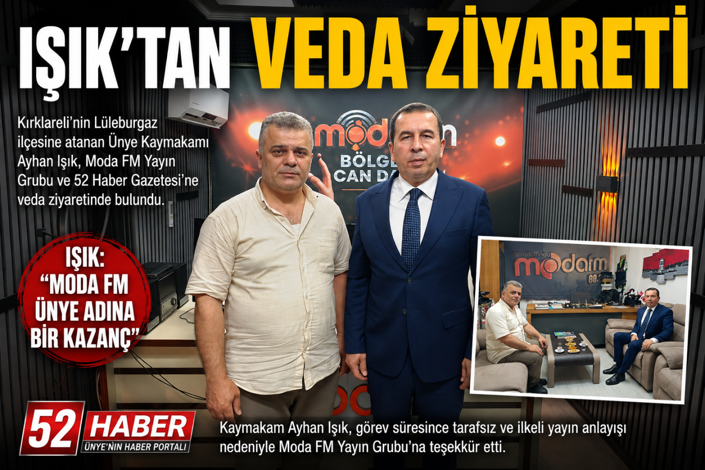 KAYMAKAM AYHAN IŞIK’TAN MODA FM YAYIN GRUBU’NA VEDA ZİYARETİ