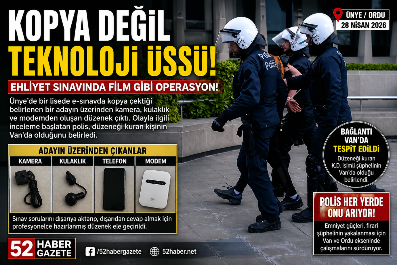 ÜNYE’DE EHLİYET SINAVINDA “YOK ARTIK” DEDİRTEN KOPYA DÜZENEĞİ!