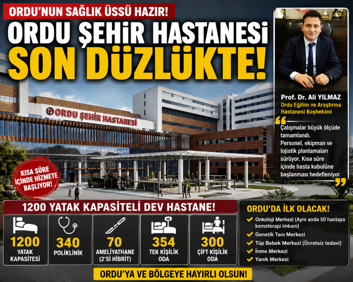 ORDU ŞEHİR HASTANESİ AÇILIŞ İÇİN GÜN SAYIYOR