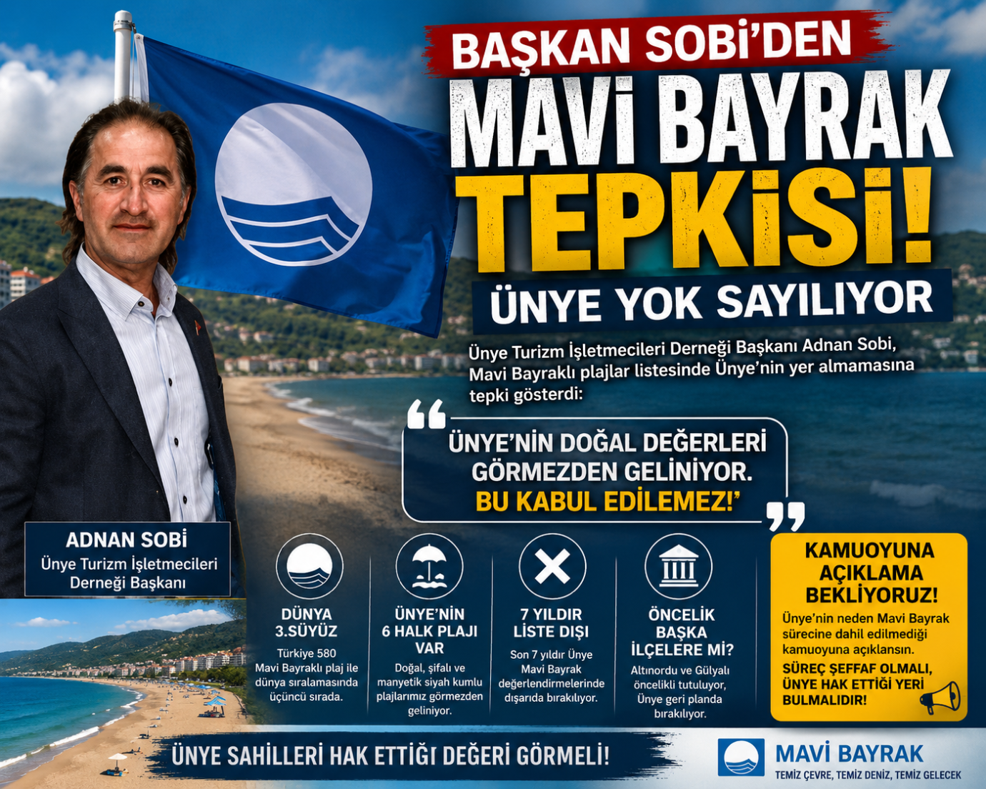 Başkan SOBİ’den “Mavi Bayrak” Çıkışı: “Ünye Bilinçli Şekilde Geri Planda Bırakılıyor”