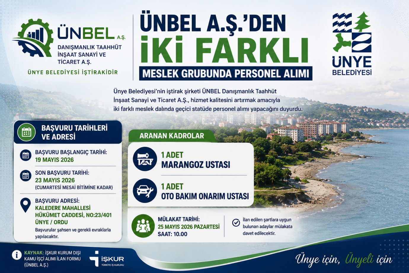 ÜNBEL’den İki Farklı Meslek Dalında Personel Alımı