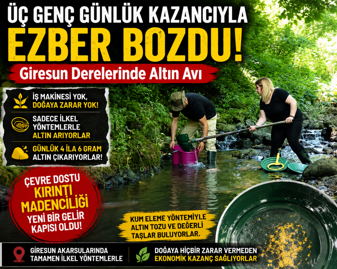 Üç Genç Günlük Kazancıyla Ezber Bozdu! Giresun Derelerinde Altın Avı