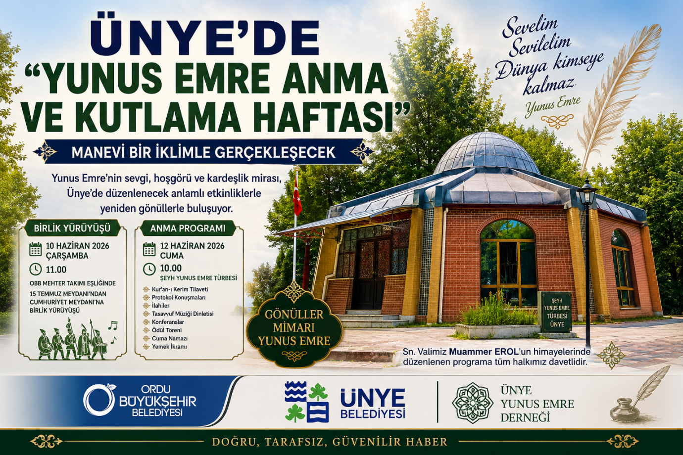 GÖNÜLLER MİMARI YUNUS EMRE, ÜNYE’DE MANEVİ BİR İKLİMLE ANILACAK