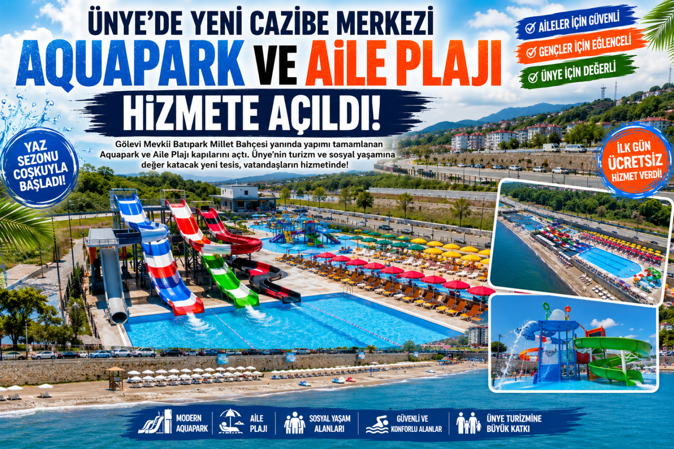 ÜNYE’DE YENİ CAZİBE MERKEZİ: AQUAPARK VE AİLE PLAJI KAPILARINI AÇTI