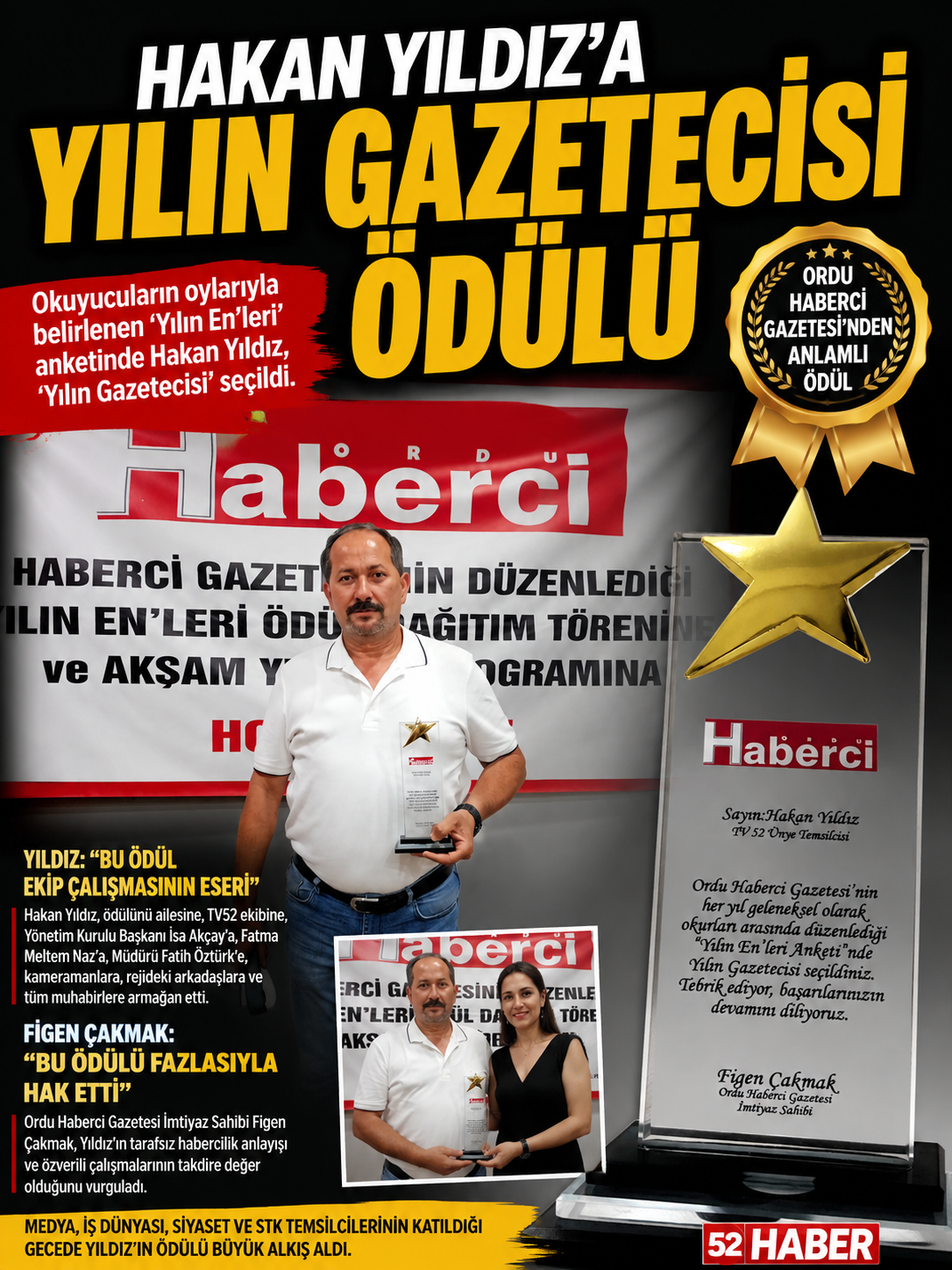 HAKAN YILDIZ, “YILIN GAZETECİSİ” SEÇİLDİ