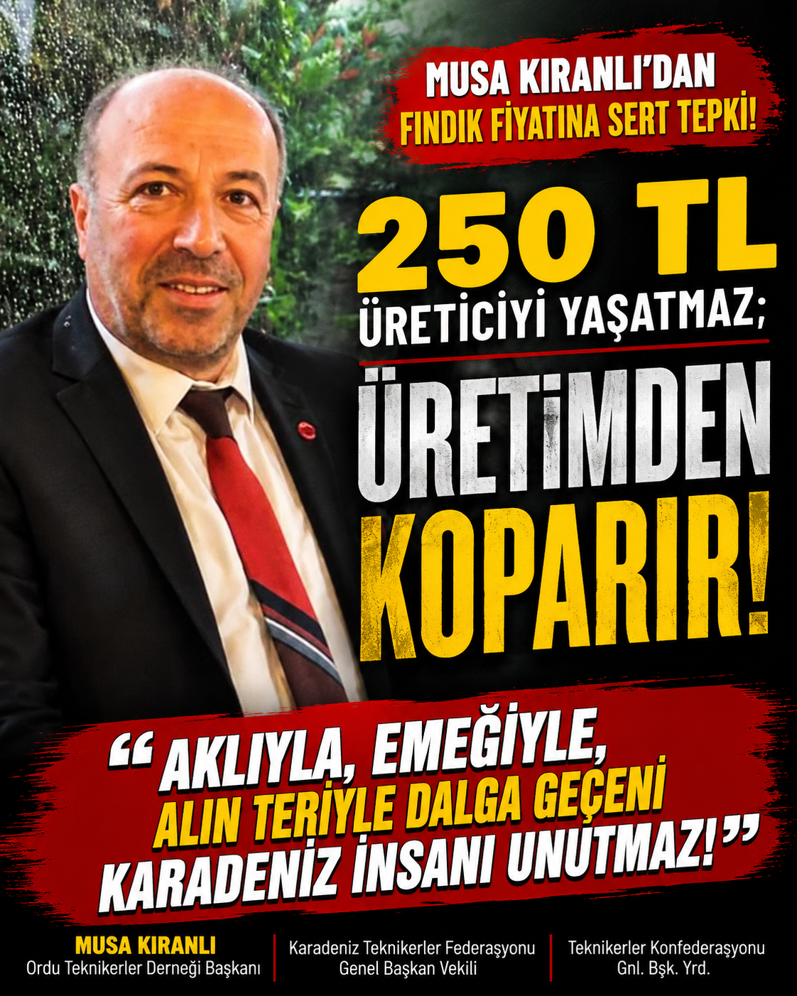 Musa Kıranlı’dan Fındık Fiyatına Sert Tepki: 